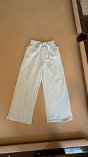 Women  s Light Blue Solid Wide-Leg Flat Front Drawstring Tie Pants Pockets