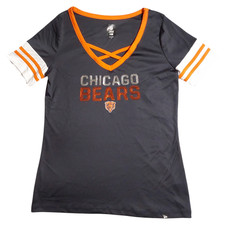 NFL Chicago Bears Women's Size S V-Neck Sequin Short Sleeve Shirt FREE S H NWT