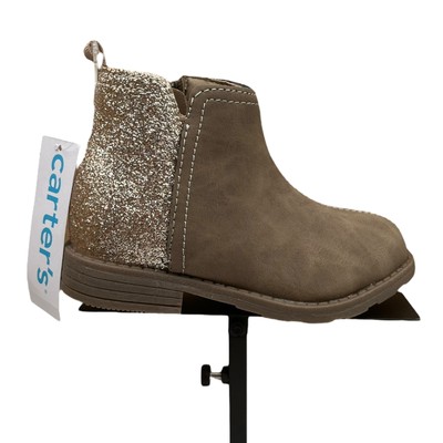 Carters  Toddler Girl's Liana Ankle Boots Size 10 Taupe Glitter Accent Side Zip