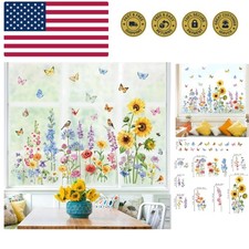 Spring Summer Garden Flower Double Sided Window Clings Wildflower Sunflower B...