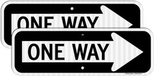 One Way 18x6 inches, 2 Pack-One Sign with Right Arrow-White and black