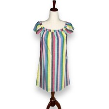 J. Crew Rainbow stripe off the shoulder dress size 4 Short Mini Lined Small EUC