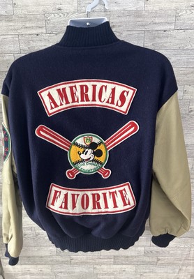 90 s Disney Mickey Inc USA Slugger Americas Fav Wool Leather Satin Jacket Mens L