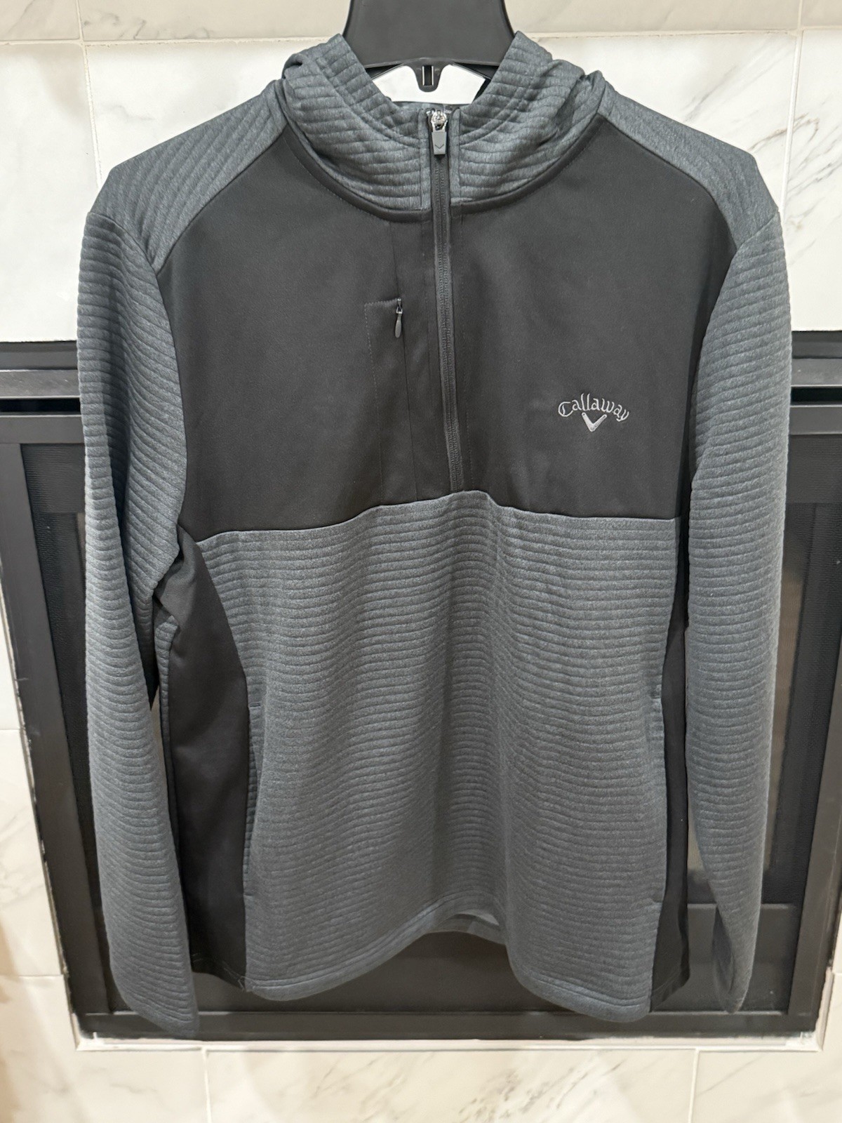 Callaway Mens Sz M 1/4 Zip Golf Performance Opti Dri Black Gray Pullover Hoodie