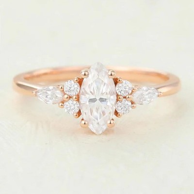 Marquise Cut Moissanite Engagement Ring, Wedding Ring, Round Cut Promise Ring