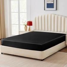 Cozylux Satin Fitted Sheet Queen Size, Black Silky Satin Bed Fitted Sheet Only W
