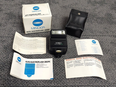 Konica Minolta 280 PX Auto Electroflash Shoe Mount Flash Japan Box Manual Pouch