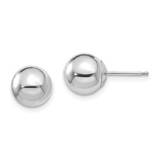Real 14K White Gold Madi K Polished 8mm Ball Post Earrings; Women & Men