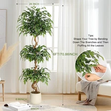 Ficus Tree Artificial, 4FT/5FT/6FT Artificial Plants Indoor in Sturdy White Pot,