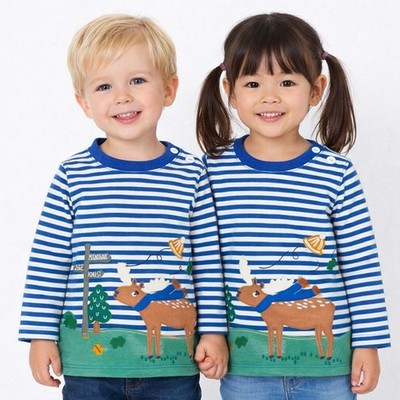 John Lewis Kinder Langarm reine Baumwolle windig Elch Top Größe 3-4 Jahre NEU