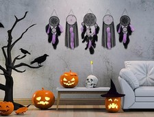 5 Pack Black Purple Dream Catchers Wall Decor Moon and Sun Feather Handmade T...