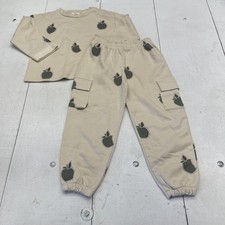 Fliink Sweatshirt Pants Set Boys 6 Beige Apple Print Fleece Cargo 2 Piece Outfit