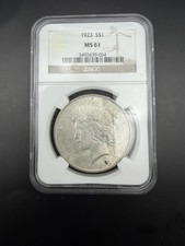 1923 $1 Peace Dollar NGC MS61 Nice 90% Coin Good Type Set Fair Priced