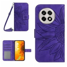 For OnePlus 13R Skin Feel Sun Flower Embossed Leather Phone Case with Lanyard