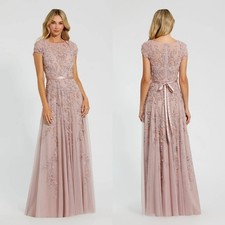 Mac Duggal 14521 Pink Floral Embellished Cap Sleeve Gown Size 10 NWT