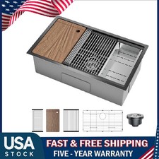 32x19 in Undermount Single Bowl Stainless Steel Kitchen Sink ,Workstation Sink