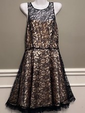 Skater Dress Women S Black Sheer Lace Over Yellow Gold Underlay Aline Lace Hem