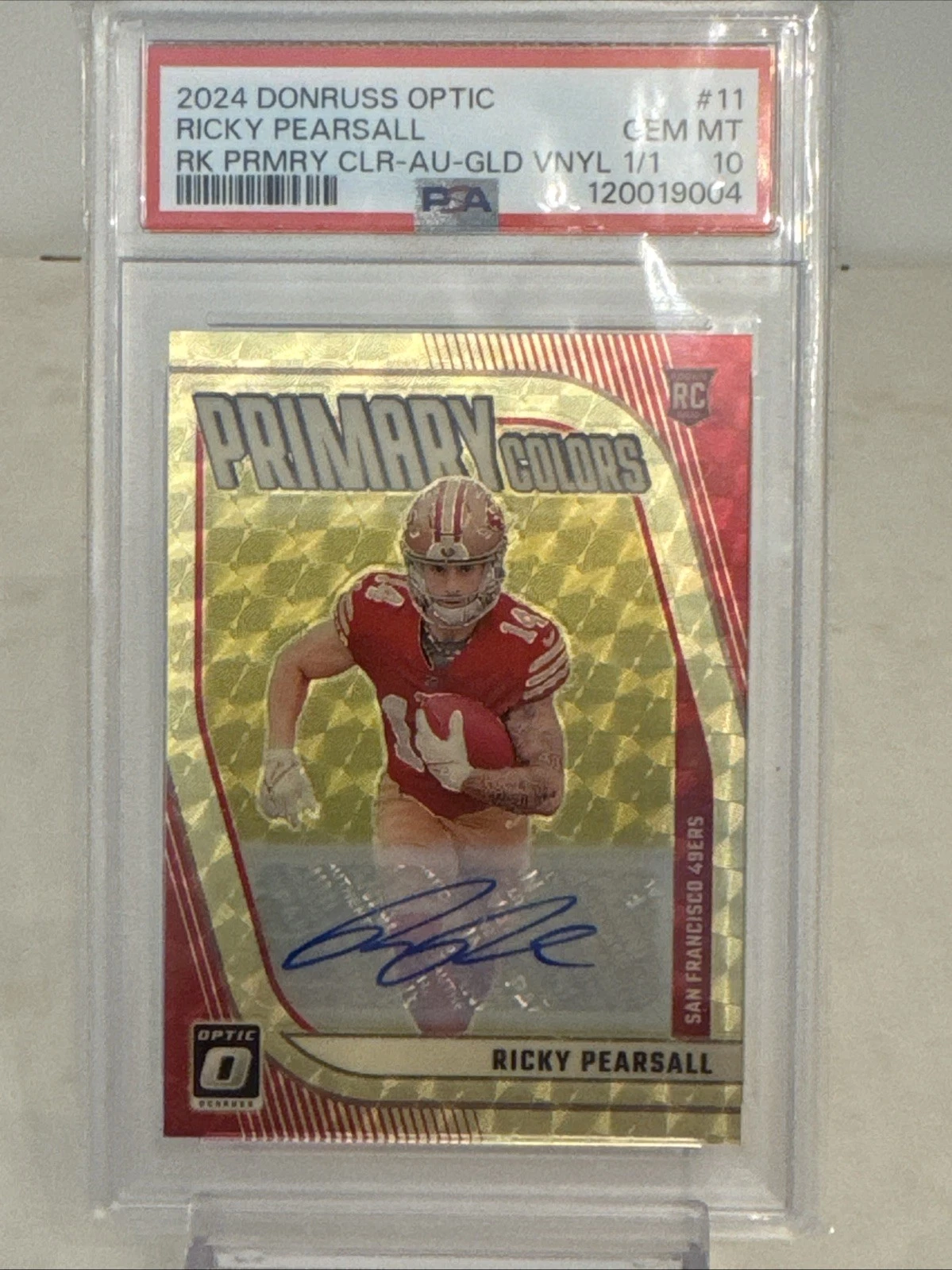 Ricky Pearsall Panini Donruss Optic Rookie Primary Colors #11 Autograph-Gold Vinyl 1/1