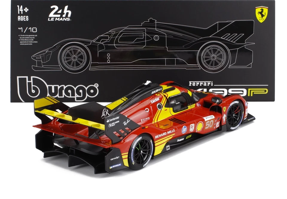 MODELLINO AUTO STATICO BURAGO FERRARI 499P LE MANS 2024 FUOCO CON VETRINA 1/18 - Immagine 3 di 4