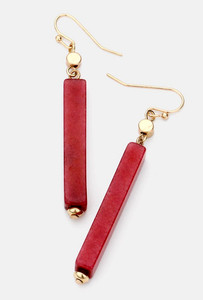 Authentic GOLD PLATED METAL & RED LIONG BAR CHANDELIER EARRINGS WEAR JEWELRY
