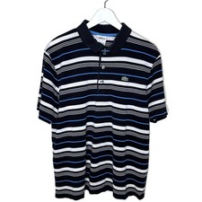Vintage 80s Lacoste Classic Black, Blue White Striped Pique Polo Shirt, Size 6