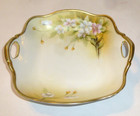 Antique Hand Painted Nippon Square Dish handle holes Gold trim Beige Pink flower — photo 2