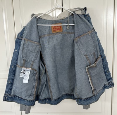 Levis JEAN Jacket Mens Hoodie Snap Hooded Denim Trucker Sweatshirt