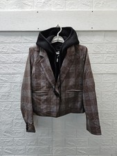 New Evereve Women's Dawson Cropped Blazer Greyplaid Sz M