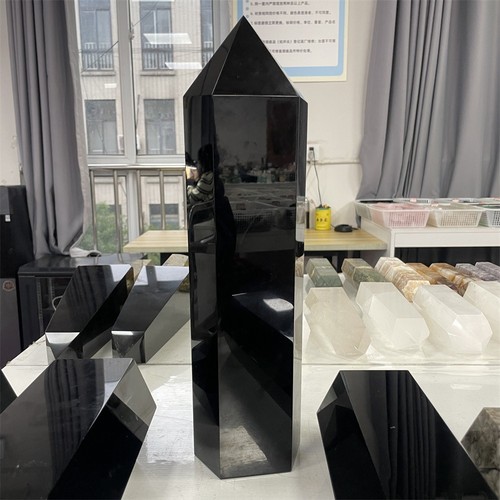 Torre de energía de cristal de cuarzo con punta de obelisco de obsidiana negra grande de 13,4 lb 15,7" - Imagen 4 de 10