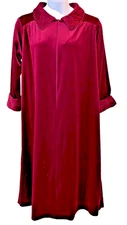 Vintage 70's Blair Velour Burgundy House Coat Robe Mod Zip Up Size Med 2 Pockets