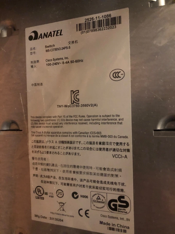 Cisco Catalyst WS-C3750V2-24PS-S 3750 V2 24 Port PoE Network Switch Rack Mounts - Image 2 of 4