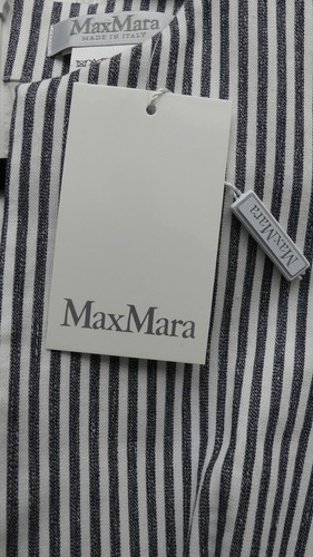 Max Mara Caraffa Seersucker marineblau weiß gestreift tailliert Etui-Kleid USA Größe 8 - Bild 7 von 14