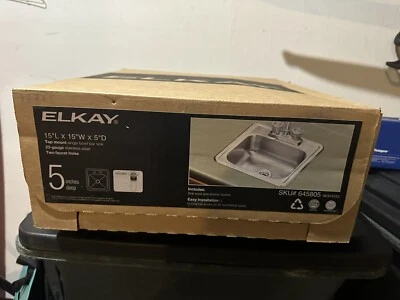 Elkay 15”L X15”W X 5”D Stainless Steel Kitchen/Utility Sink. Brand New With Box.