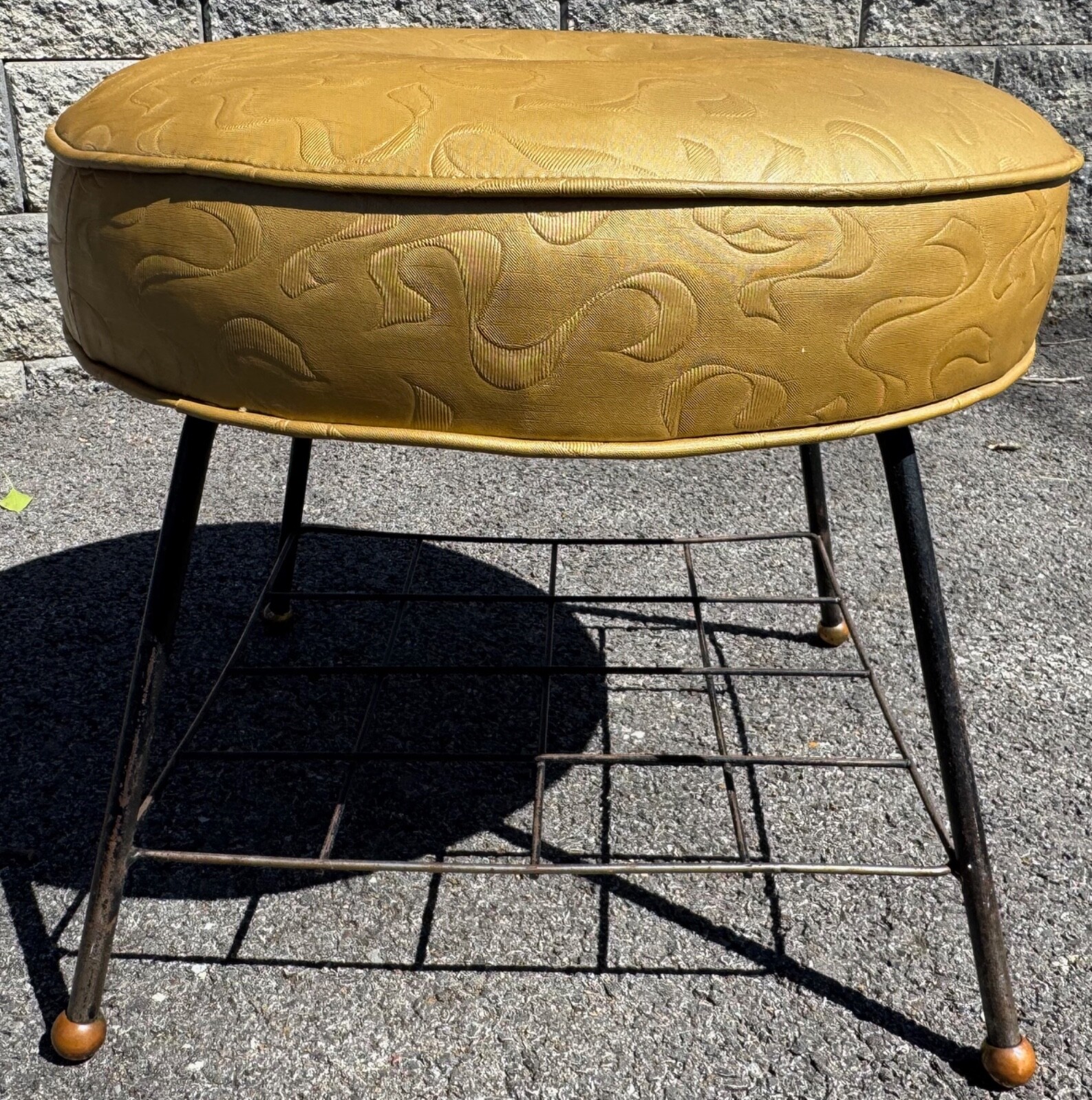 Vintage MCM Upholstered Stool Magazine Rack Mid Century MCM Modern Atomic 1950s