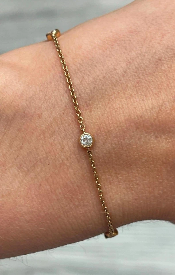 Stackable 18K Rose Gold 0.50 ct Natural Round Diamond By the Yard Bracelet 7-8" - Image 3 of 4