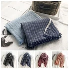 Striped Pleated Shawl Cotton Linen Scarf Wrap Winter Cashmere Scarf For Unisex