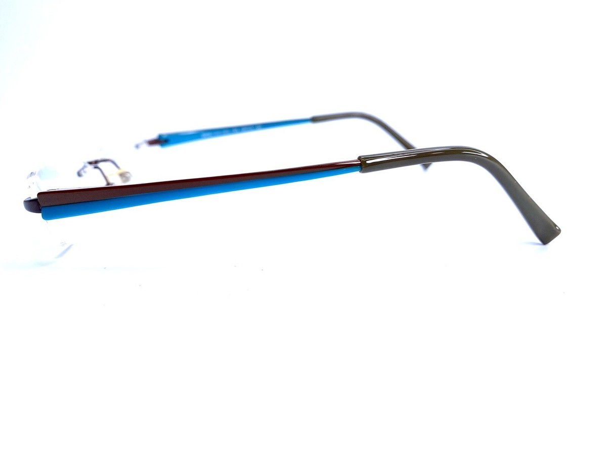 New OGI Rectangular Oval Rimless Frame Eyeglasses Brown Blue 