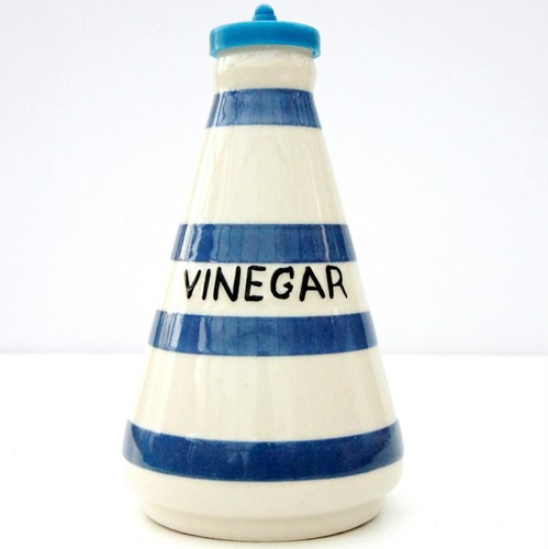 Vintage Retro 1950s Chef Ware Cordon Bleu Blue White Stripe Vinegar Bottle