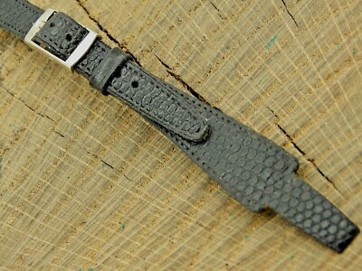 Hirsch Vintage Black Lizardcalf Watch Band w Silver Tone Buckle 8mm NOS Unused