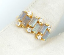 Baguette Cut Labradorite Diamond Ring 925 Sterling Silver Anniversary Ring Gift