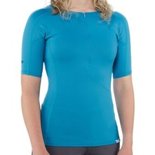 NRS Women's H2Core Rashguard Short Sleeve Shirt L Fjord Teal Blue NEW