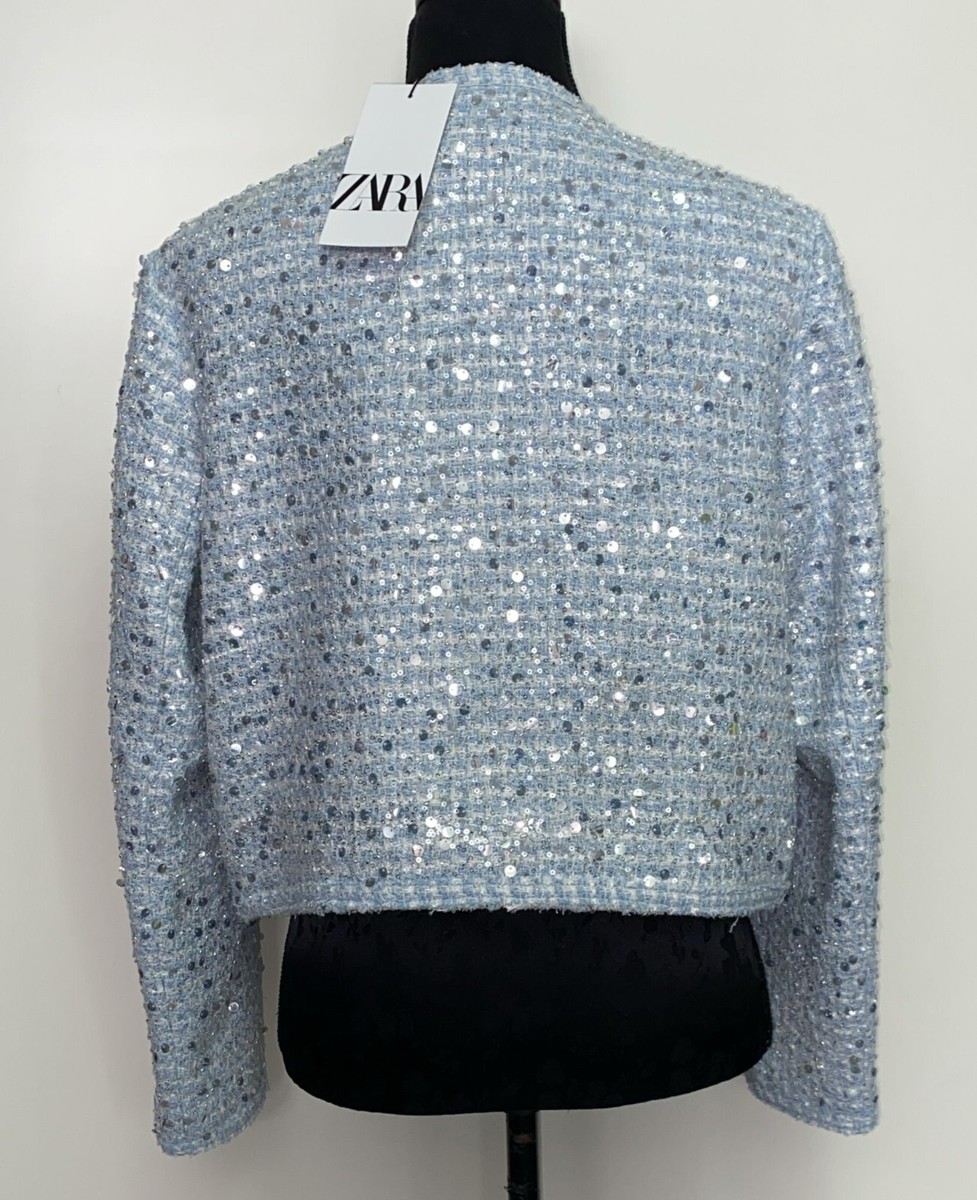 ZARA ZW COLLECTION SHORT SEQUIN JACKET BLUE NEW SS24 SIZES