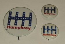 VINTAGE HHH HUBERT H HUMPHREY FOR PRESIDENT CAMPAIGN BUTTON PINS LOT/3 1968