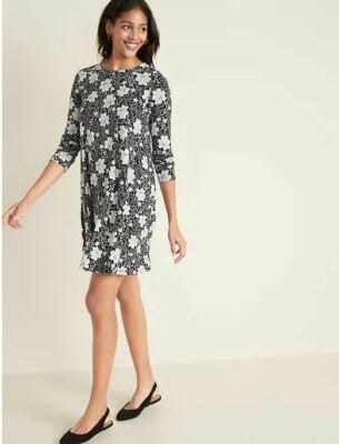 old navy long sleeve t shirt dress New Old Navy Women Black Floral Crew Neck Long Sleeve Knit T-shirt Dress XS  S