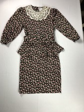 Vintage 80's Floral Midi Dress Lace Collar Women’s 10 Peplum Cottagecore Boho