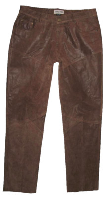 John F. Gee Men's Leather Jeans Nubuck Leather Pants In Brown Approx. W35-36 L34