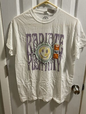 New White Unisex Radiate Positivity Happy Face T-shirt Shirt Size Medium