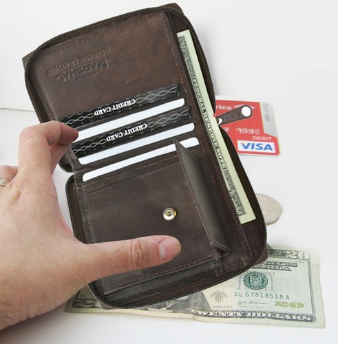 Brown Zipper Secured Bifold Wallet Men's 100% Genuine Leather with Coin Pocket - Picture 7 of 7