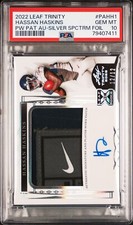 HASSAN HASKINS 2022 LEAF TRINITY NIKE TAG PATCH AUTO ROOKIE RC #/12 PSA 10 MICH