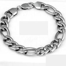 Men's 8.5" Stainless Steel 14mm Width Figaro Chain Bracelet High Polish BOX